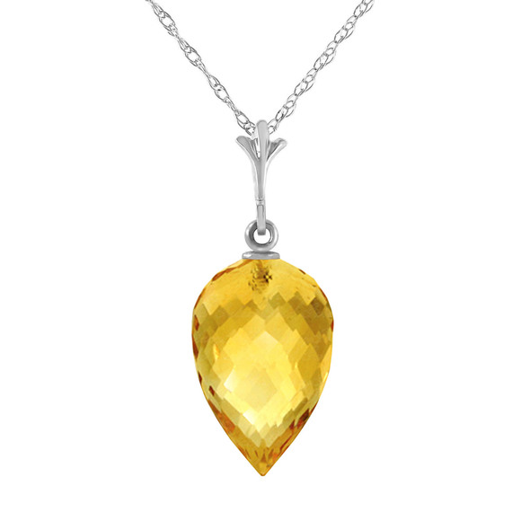 14K. GOLD NECKLACE WITH POINTY BRIOLETTE DROP CITRINE (White Gold)